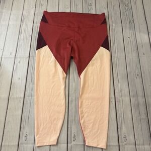 Nike Women's Plus One Color Block Tight Fit Novelty Leggings Pink Red 2X